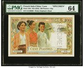 French Indochina Institut d'Emission des Etats du Cambodge, du Laos et du Viet-Nam, Laos Issue 100 Piastres = 1 Kip ND (1954) Pick 103s Specimen PMG C...