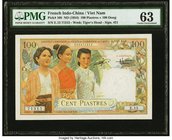 French Indochina Institut d'Emission des Etats du Cambodge, du Laos et du Viet-Nam 100 Piastres = 100 Dong ND (1954) Pick 108 Three Examples PMG Choic...