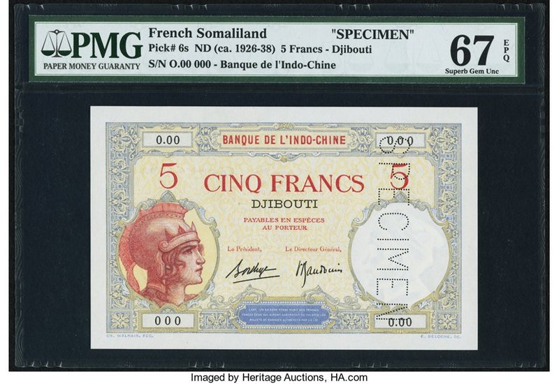 French Somaliland Banque de l'Indochine, Djibouti 5 Francs ND (ca.1926-38) Pick ...