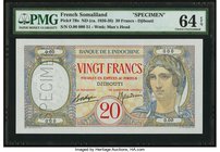 French Somaliland Banque de l'Indochine 20 Francs ND (c.1941) Pick 7As Specimen PMG Choice Uncirculated 64 EPQ. An underrated banknote both in issued ...