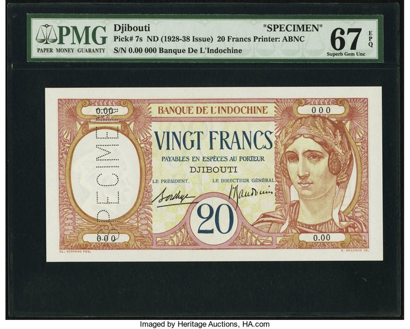 French Somaliland Banque de l'Indochine, Djibouti 20 Francs ND (1928-1938) Pick ...