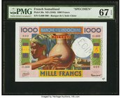 French Somaliland Banque de l'Indochine 1000 Francs ND (1946) Pick 20s Specimen PMG Superb Gem Unc 67 EPQ. Unusually superb original grade highlights ...