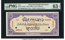 Lao French Administration 20 Kip 1948 Pick UNL Proposed Design Specimen PMG Choice Uncirculated 63 EPQ. The upper right margin has a printed date of "...