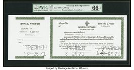 Lao Royaume Du Laos Bon Du Tresor Government Bond Issue Specimen 25.8.1971, 5,000, 10,000 and 50,000 Kip PMG Gem Uncirculated 66 EPQ. A high grade Spe...