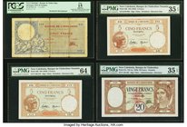 New Caledonia Banque de l'Indochine Circulating Notes from the 1920s. 20 Francs 3.1.1921 Pick 20 PCGS Apparent Fine 15, 5 Francs ND (1926) Pick 36b PM...