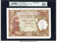 New Caledonia Banque de l'Indochine 500 Francs ND (1927-38) Pick 38s Specimen PMG Choice Uncirculated 63 Net. A delightful Specimen with well blended ...