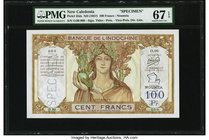New Caledonia Banque de l'Indochine 100 Francs ND (1957) Pick 42ds Specimen PMG Superb Gem Unc 67 EPQ. The exquisitely engraved details are perfectly ...