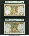 New Caledonia Banque de l'Indochine Specimen Pair. 100 Francs ND (1957) Pick 42ds Specimen PMG Gem Uncirculated 66 EPQ, and a 100 Francs ND (1937) Pic...