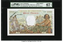 New Caledonia Banque de l'Indochine 1000 Francs ND (1963) Pick 43ds Specimen PMG Superb Gem Unc 67 EPQ. A stunning example of this oversized format no...