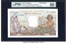 New Caledonia Banque de l'Indochine 1000 Francs ND (1940-65) Pick 43s Specimen PMG Gem Uncirculated 66 EPQ. A stunning example highlighted by a beauti...