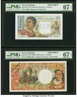 New Caledonia Banque de l'Indochine Superb Gem Specimen Pair. 20 Francs ND (1951) Pick 50as Specimen PMG Superb Gem Unc 67 EPQ, and a 1000 Francs ND (...