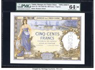 Tahiti Banque de l'Indochine, Papeete 500 Francs ND (1923-38) Pick 13s Specimen PMG Choice Uncirculated 64 EPQ S. A delightful allegory of a woman sta...