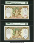 Tahiti Banque de l'Indochine Specimen Pair. 100 Francs ND (1939-1965) Pick 14cs Specimen PMG Gem Uncirculated 66 EPQ, and a 100 Francs ND (1939-1965) ...