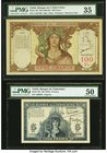 Tahitian Issued Group 100 Francs ND (1963-1965) Pick 14d PMG Choice Very Fine 35, 5 Francs ND (1944) Pick 19a PMG About Uncirculated 50, (2) 100 Franc...