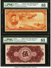 China Ta Ch'ing Government Bank 5 Dollars ND (1910) Pick A80cts1; A80cts2 S/M#T10-41 Front And Back Color Trial Specimen PMG Choice Uncirculated 63. A...