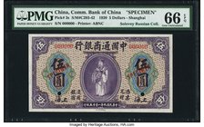 China Commercial Bank of China, Shanghai 5 Dollars 15.1.1920 Pick 3s S/M#C293-42 Specimen PMG Gem Uncirculated 66 EPQ. An elegantly designed Specimen ...