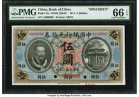 China Bank of China 5 Dollars 1.6.1913 Pick 31s S/M#C294-43 Specimen PMG Gem Uncirculated 66 EPQ. A spectacular Specimen printed by The American Bankn...