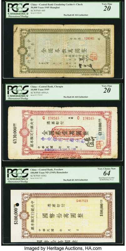 China Central Bank of China Circulating Cashier's Check Lot of Six Graded Exampl...