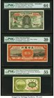 China Lot of Three PMG Graded Examples. China Farmers Bank of China 5 Yuan 1935 Pick 458s S/M#C290-31 Uniface Specimen PMG Choice Uncirculated 64 Net,...