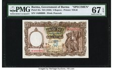 Burma Government of Burma 5 Rupees ND (1948) Pick 35s Specimen PMG Superb Gem Unc 67 EPQ. An incredibly well preserved Specimen from a newly independe...