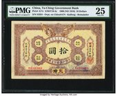 China Ta Ching Government Bank, Kaifong 10 Dollars 1906 (ND 1910) Pick A71r S/M#T10-3c Remainder PMG Very Fine 25. This scarce type consistently sees ...
