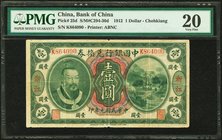 China Bank of China, Chehkiang 1 Dollar 1.6.1912 Pick 25d S/M#C294-30d PMG Very Fine 20. While this design is occasionally encountered, it entices col...