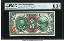 China Bank of China 1 Dollar 1912 Pick 25s S/M#C294-30r PMG Choice Uncirculated 63 EPQ. A wonderful example printed for the Yunnan branch by The Ameri...