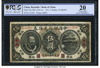 China Bank of China, Fuhkien 5 Dollars 1.6.1912 Pick 26e SM-C294-31e PCGS Gold Shield Very Fine 20. A well preserved example printed by The American B...