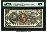 China Bank of China, Yunnan 5 Dollars 1.6.1912 Pick 26r S/M#C294-31r PMG Choice Uncirculated 63. A lovely high grade 5 dollars from the Yunnan Branch ...