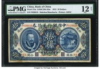 China Bank of China, Mukden 10 Dollars 1.6.1912 Pick 27m S/M#C294-32m PMG Fine 12 Net. A handsome and rare issue from Manchuria that seldom appears on...