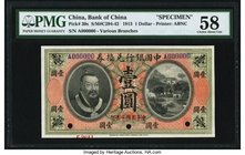 China Bank of China 1 Dollar 1.6.1913 Pick 30s S/M#C294-42 Specimen PMG Choice About Unc 58. An iconic design, featuring the Yellow Emperor, is seen o...