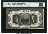 China Bank of China 10 Yuan 4.10.1914 Pick 35r S/M#C294-52 Remainder PMG About Uncirculated 55. Superb original embossing is seen on this rare denomin...
