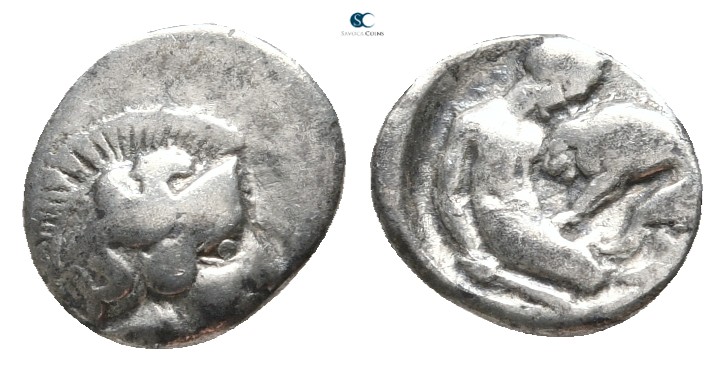 Calabria. Tarentum circa 400-250 BC. 
Diobol AR

12 mm., 1,02 g.



very ...
