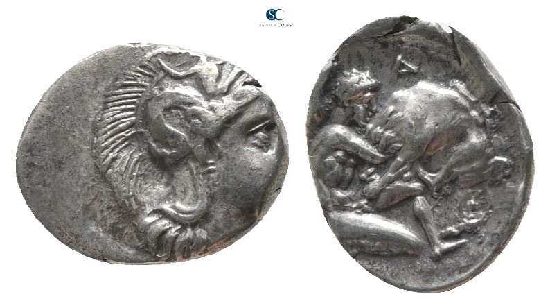 Calabria. Tarentum circa 400-250 BC. 
Diobol AR

14 mm., 1,26 g.



very ...