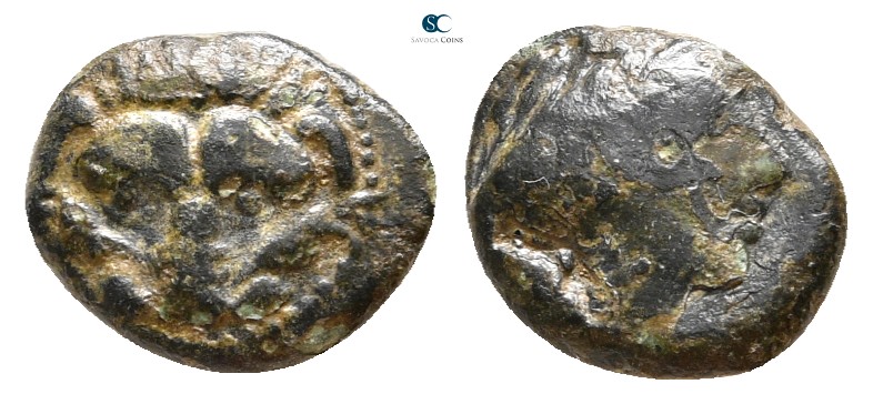 Bruttium. Rhegion 415-387 BC. 
Bronze Æ

13 mm., 1,70 g.



very fine