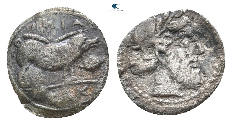 Sicily. Abakainon 420-400 BC. 
Obol AR

13 mm., 0,65 g.



very fine