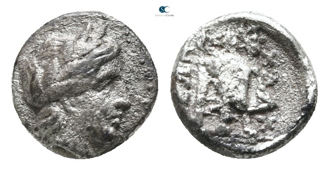 Macedon. Chalkidian League circa 432-348 BC. 
Diobol AR

11 mm., 1,17 g.

...
