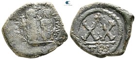 Phocas, with Leontia AD 602-610. Thessalonica. Half follis Æ