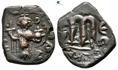 AD 638-643. Pseudo-Byzantine type, imitating the types of Heraclius, Heraclius Constantine and Martina. Uncertain mint. Fals Æ