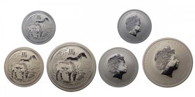 AUSTRALIA - Set 3 monete Ag composto da: 50 Cents (1/2 oz troy); 1 Dollaro (1 oz troy); 2 dollari (2 oz troy); 2014 anno del Cavallo - In Capsula
FDC...