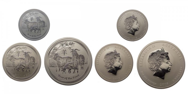 AUSTRALIA - Set 3 monete Ag composto da: 50 Cents (1/2 oz troy); 1 Dollaro (1 oz...