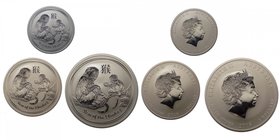 AUSTRALIA - Set 3 monete Ag composto da: 50 Cents (1/2 oz troy); 1 Dollaro (1 oz troy); 2 dollari (2 oz troy); 2016 anno della Scimmia - In Capsula
F...