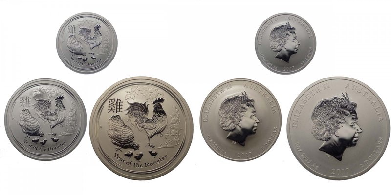 AUSTRALIA - Set 3 monete Ag composto da: 50 Cents (1/2 oz troy); 1 Dollaro (1 oz...