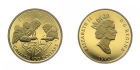 CANADA - Canada - Elisabetta II - 100 Dollars 1990 - Au proof in cofanetto