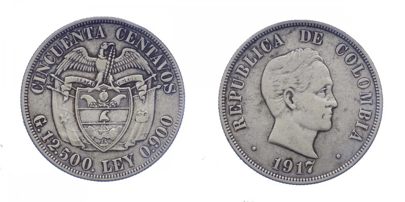 COLOMBIA - Colombia - 50 Centavos 1917 - Ag