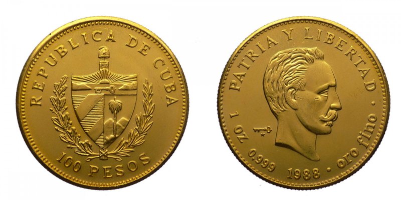 CUBA - Cuba - 100 Pesos 1988 - RRR RARISSIMA - Tiratura 30 Esemplari - Au
qFDC