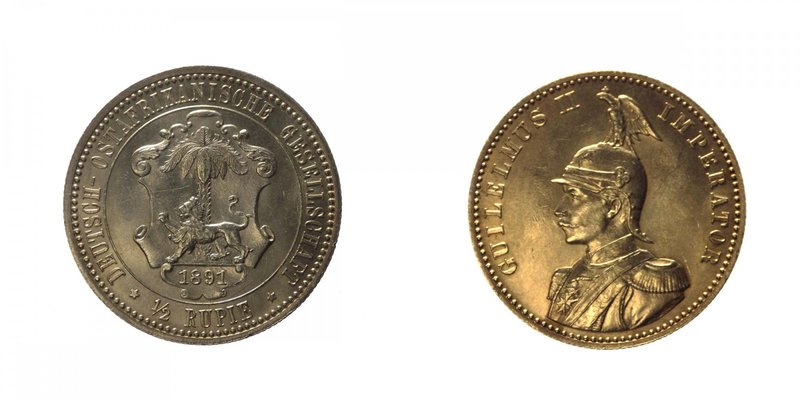 GERMANIA - Africa Orientale Tedesca - Guglielmo II (1888-1918) 1/2 Rupie 1891 - ...