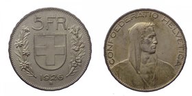 SVIZZERA - Svizzera - 5 Franchi 1926 - Ag - RARA