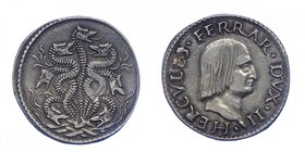 Ferrara - Ercole I d'Este (1471-1505) Doppio Grossone o Idra - CNI X n.19 - Ag Gr.7,18