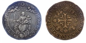 Genova - Repubblica di Genova - Dogi Biennali Terza Fase (1637-1797) 2 Scudi 1692 - RR MOLTO RARO - Ag Gr.76.20